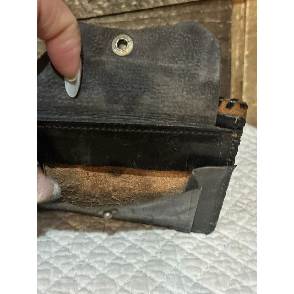 VTG Tooled Leather Wallet Mens Black Bifold Floral Embossed Western Braided Edge
